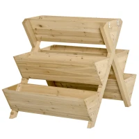 Outsunny 3-Tiers Vertical Raised Garden Bed, Wooden Planter Stand with 5 Elevated Planter Boxes and 4 Hooks, for Herbs, Flowers, or Vegetables in Patio Balcony Indoor Outdoor(m-10)