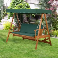 Outsunny 3 Seater Hardwood Reclining Swing Chair with Adjustable Back Green(m-8)