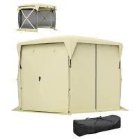 Outsunny 11 x 11ft Pop Up Gazebo Screen Tent with Removable Roof Cover, Roll-up Wind Panels for Camping, Backyard, Beige(m-1)