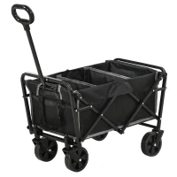 Outsunny Collapsible Wagon with Adjustable Handle, Heavy Duty Folding Garden Carts with All-Terrain Wheels, for Beach, Sports, Shopping, Camping, Groceries(m-1)
