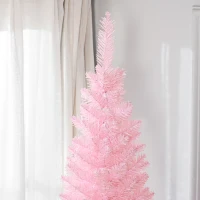 HOMCOM 8ft Unlit Pencil Artificial Christmas Tree with Realistic Branches and 618 Tips, Plastic Base, Pink(m-8)