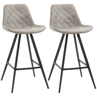 HOMCOM Bar Height Bar Stools Set of 2, Microfiber Cloth Bar Chairs with Metal Leg, Padded Seat, Kitchen Stools for Kitchen Island, Grey(m-2)