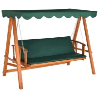 Outsunny 3 Seater Hardwood Reclining Swing Chair with Adjustable Back Green(m-2)