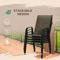 Outsunny Set of 4 Outdoor Dining Chairs, Heavy Duty Stackable Patio Dining Set with Armrests for Balcony Garden, Brown and Black(m-5)