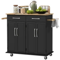 HOMCOM Kitchen Island on Wheels with Rubberwood Top, Rolling Kitchen Cart with 2 Drawers, 4 Doors and Adjustable Shelves(m-2)