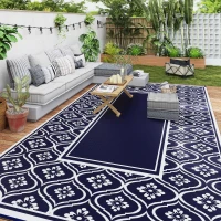 Outsunny 9' x 18' Outdoor RV Rug, Reversible Patio Floor Mat with Carry Bag, Gourd Border, Blue and White(m-8)