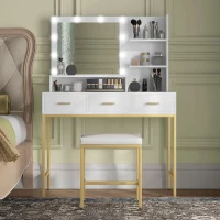HOMCOM Illuminated Dressing Table, LED Vanity Table with Mirror, 3 Drawers and Storage Shelves for Bedroom, White(m-7)