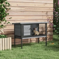 PawHut Wooden Rabbit Hutch Elevated with No Leak Tray, Openable Roof for Indoor/Outdoor, Gray(m-10)