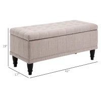 HOMCOM Storage Ottoman, Linen Fabric Button Tufted Storage Bench with Soft Close Lid for Living Room, Entryway or Bedroom, Beige(m-3)