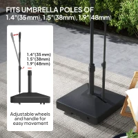 Outsunny Square Plastic Patio Umbrella Base with Adjustable Wheels, Handle, Outdoor Patio Umbrella Stand, Filled Up to 121lb with Stand, 99lb with Water for Garden Poolside, Black(m-4)