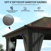 Outsunny 10' x 12' Outdoor Hardtop Gazebo Metal Roof Patio Gazebo with Aluminum Frame, Mesh Nettings, Dark Grey(m-4)