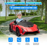 Qaba 12V Lamborghini Autentica Licensed Kids Car with Remote Control, 4 Wheels Spring Suspension, Soft Start, Red(m-4)