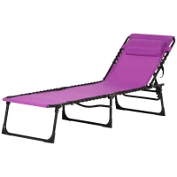 Outsunny Outdoor Folding Lounge Chair, 4-Level Adjustable Chaise Lounge with Headrest, Tanning Chair Beach Bed, Reclining Lounger Cot for Camping, Hiking, Backyard, Purple(m-11)