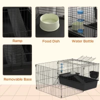 PawHut 33" Small Animal Cage with Playpen, Bunny Hutch Indoor for Guinea Pigs Hedgehogs with Accessories, Water Bottle, Food Dish, Feeding Trough(m-7)