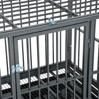 PawHut 43" Heavy Duty Dog Crate Metal Cage Kennel with Lockable Wheels, Double Door and Removable Tray, Gray(m-9)