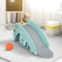 Qaba 3-in-1 Kids Portable Slide Rocking Horse Toy with Basketball Hoop for Age 1.5-3 Boys and Girls, Mint Green(m-10)