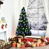 HOMCOM 6' Tall Prelit Full Fir Artificial Christmas Tree with Realistic Branches, 230 Green/Red/Blue  Fiber Optic Lights and 230 Tips(m-10)
