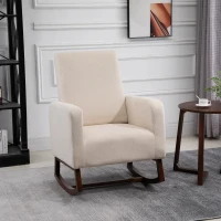HOMCOM Accent Lounge Rocking Chair with Solid Curved Wood Base and Linen Padded Seat, Cream White(m-2)