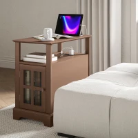 HOMCOM Narrow Side Table End Table with Charging Station, USB Ports, Modern End Table with Storage for Living Room, Brown(m-9)