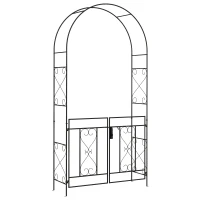 Outsunny 7.6FT Metal Garden Arch with Gate, Garden Arbor Trellis for Climbing Plants, Roses, Vines, Wedding Arch, Black(m-11)