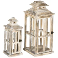 HOMCOM 2 Pack 28"/20" Large Rustic Wooden Lantern Decorative, Indoor/Outdoor Lantern for Home Décor (No Glass), Natural(m-11)