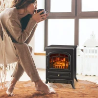 HOMCOM Fireplace Stove, Electric Fireplace Heater with Realistic LED Flames and Logs, 725W/1450W, Black(m-10)