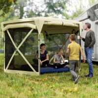 Outsunny 11 x 11ft Pop Up Gazebo Screen Tent with Removable Roof Cover, Roll-up Wind Panels for Camping, Backyard, Beige(m-2)
