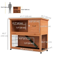 PawHut Wooden Rabbit Hutch with Trays, Ramp, Asphalt Roof, Doors for 1-2 Rabbits, 47" x 20" x 40", Orange(m-3)