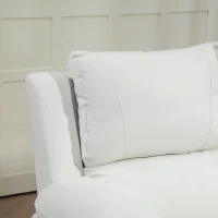 HOMCOM PU Leather Manual Recliner Sofa, Double Reclining Loveseat with Pullback Control Footrest for Living Room, White(m-9)