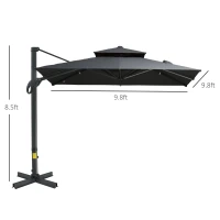 Outsunny 10ft Offset Patio Umbrella, Hanging Cantilever Umbrella, Square Shape, Aluminum Cross Base, Tilt, 360-Degree Rotation, Gray(m-3)