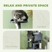 PawHut 54" Cat Tree, Multi-Level Cat Tower with Scratching Posts, Cat Condos, Bed, Platforms, Ramp, Toy Ball, Dark Grey(m-5)