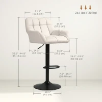 HOMCOM Swivel Barstools Set of 2 Adjustable Bar Stools with Footrest Armrests and PU Leather Back for Dining Room Cream White(m-3)