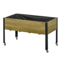 Outsunny Elevated Planter Box with Legs and Lockable Wheels, Mobile Raised Garden Bed with Metal Legs and Non-woven Fabric, for Vegetable Flower Herb(m-11)