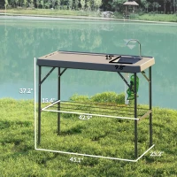 Outsunny Folding Fish Cleaning Table with Sink, Portable Camping Table with Faucet, Drainage Hose, Sprayer and Shelf, Gray(m-3)