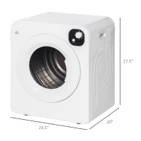 HOMCOM Compact Laundry Dryer 1300W Portable Clothes Dryer with 3.2 cu.ft Stainless Steel Drum, Front Load Electric Dryer, White(m-3)