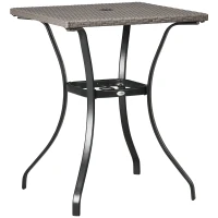 Outsunny Patio Wicker Dining Table with Umbrella Hole, 34 Inch Outdoor PE Rattan Coffee Table with Plastic Board Under the Woven Table Top for Patio, Garden, Balcony, Light Grey(m-11)
