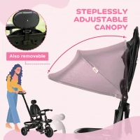 Qaba Kids Tricycle, 4 in 1 Foldable Trike with Reversible Seat, Adjustable Parent Handle, Safety Harness, Wheel Brakes, Removable Canopy, Storage, Tricycle for Toddlers 1-5 Years, Black(m-7)