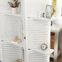 HOMCOM 5 Panel 67" Tall Wood Privacy Screen Room Divider with 3 Shelves and Folding Storage for Bedroom, White(m-9)