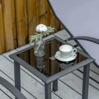 Outsunny 3 Pieces Outdoor Lounge Chair Set, 2 S-Shaped Lawn Chairs and a Glass Table for Patio, Yard, Light Grey(m-9)