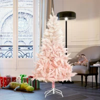 HOMCOM 6ft Artificial Christmas Tree Home Decoration Automatic Open  White and Pink(m-8)