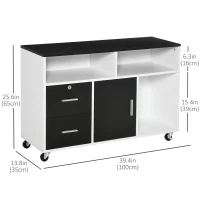 HOMCOM Lateral Filing Cabinet, Printer Stand Home Office Mobile File Cabinet with Wheels, Lockable Drawer, Black(m-3)