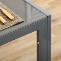 HOMCOM 3-Piece Rectangular Glass Kitchen Table and Chairs with Metal Frame and Faux Leather Upholstery for Dining Room, Grey(m-10)