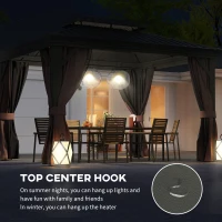 Outsunny 10' x 12' Outdoor Hardtop Gazebo with Galvanized Canopy & Netting Sidewalls for Lawn, Backyard, Dark Brown(m-6)