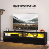 HOMCOM LED Lighted TV Stand for TVs up to 75", Modern TV Cabinet with Storage Drawers for Living Room, High Gloss Black(m-5)