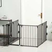 PawHut Dog Safety Gate 6-Panel Playpen Fireplace Christmas Tree Steel Fence Stair Barrier Room Divider Black(m-8)