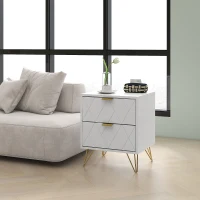 HOMCOM Modern Bedside Table, Accent Nightstand with 2 Drawers, Bed End Table for Bedroom, Living Room, White(m-10)