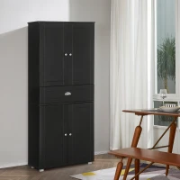 HOMCOM 72" Kitchen Pantry Cabinet, Modern Kitchen Pantry Storage Cabinet with 4 Doors and 3 Adjustable Shelves, Black(m-1)