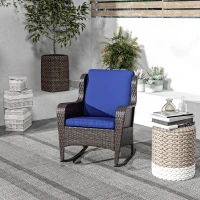 Outsunny Outdoor Wicker Rocking Chair, Rattan Rocker with Cushions, Steel Frame for Patio, Garden, Backyard, Dark Blue(m-10)