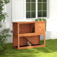 PawHut Wooden Rabbit Hutch with Trays, Ramp, Asphalt Roof, Doors for 1-2 Rabbits, 47" x 20" x 40", Orange(m-1)