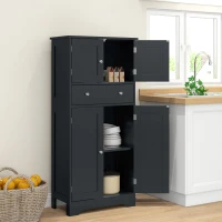 HOMCOM 50.5" Kitchen Storage Cabinet, Modern Kitchen Pantry Cabinet with 4 Doors, Drawer, Adjustable Shelf, Black(m-1)